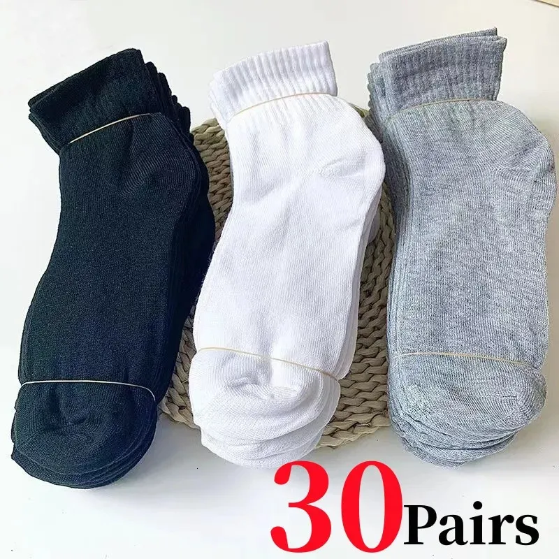 30PairSlot Mens Socks Midtube Business High Quality Polyester Cotton Bortable Soft Thin Solid Color Medium 240408