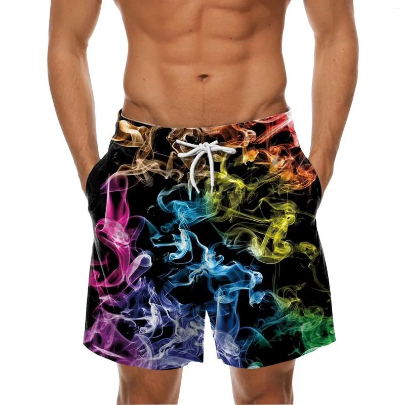 Herr shorts män ombord på mode multicolour tryck simning stammar dragkammare dubbelficka lösa byxor knähambre