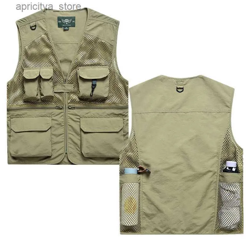 Outdoor Jackets Hoodies Summer Fishing Mens Vest Tactical Breathable Hiking Coat Photographer Tool Multi Pocket Mesh Jackets Work Sleeveless Waistcoat L48