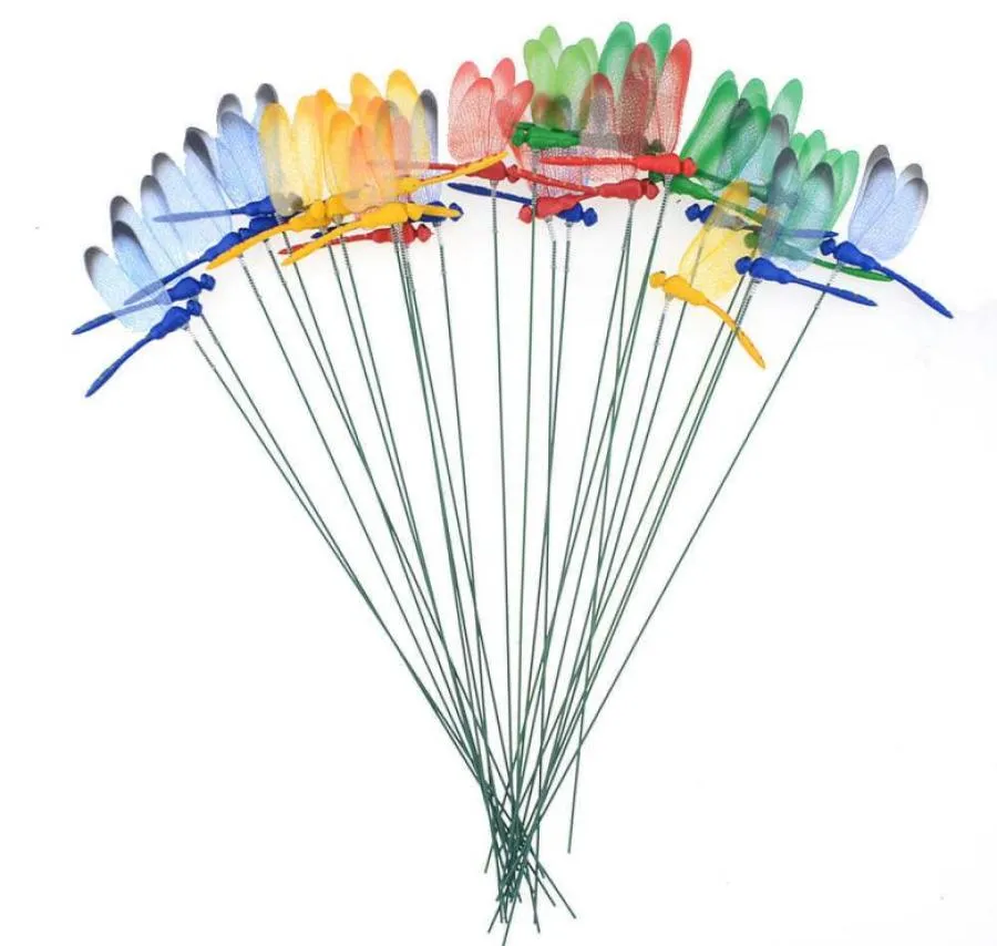 10pcslot Artificial Dragonfly Butterflies Garden Decoration Outdoor 3D Simulation Dragonfly Stakes Yard Plant Lawn Decor Stick Q07313546