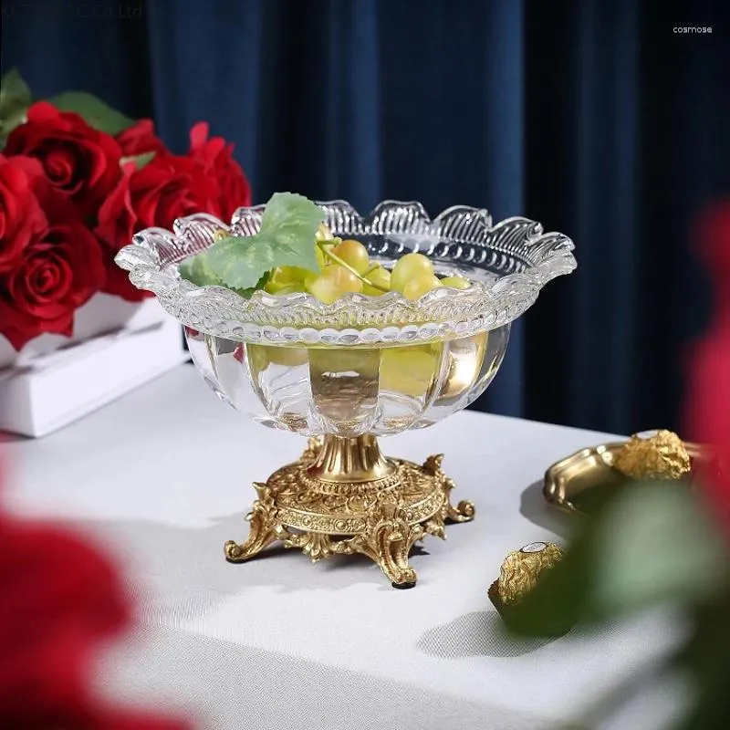Płytki Europejski luksusowy kryształowy czysty miedziany talerz owocowy amerykański salon High-end dekoracja miska przekąska delikatna kluczowa tacy