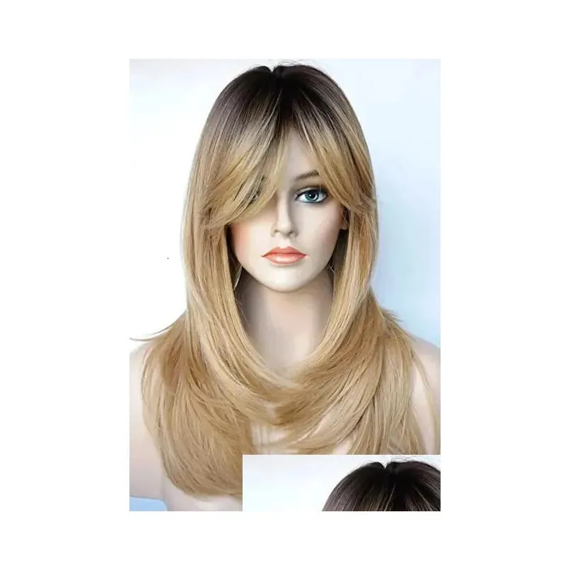 Parrucche cosplay stravaganti w lunghe onde naturali s per donne ombre marrone mista miscelato a colori resistenti ai capelli sintetici 240327 consegna a goccia prod ot9cf