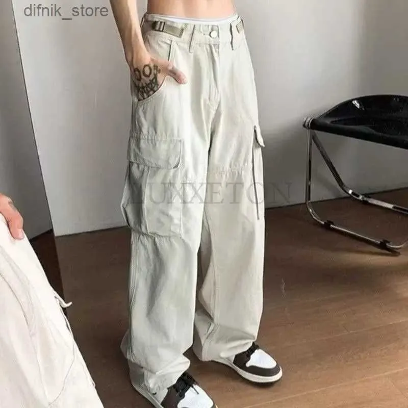 Kadınlar Kot Y2K Cepleri Kadınlar İçin Kargo Pantolonları Düz ​​Büyük Boy Pantolon Harajuku Vintage Estetik Düşük Bel Pantolon Geniş Bacak Bul Gözlü Kot Y240408