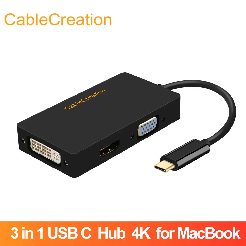 パーツケーブルクレイティオン3 in 1 USB Cハブ男性からDVI + 4K + VGA女性USB CアダプターTypec to DVI/VGA for Book（Pro）iPad Pro