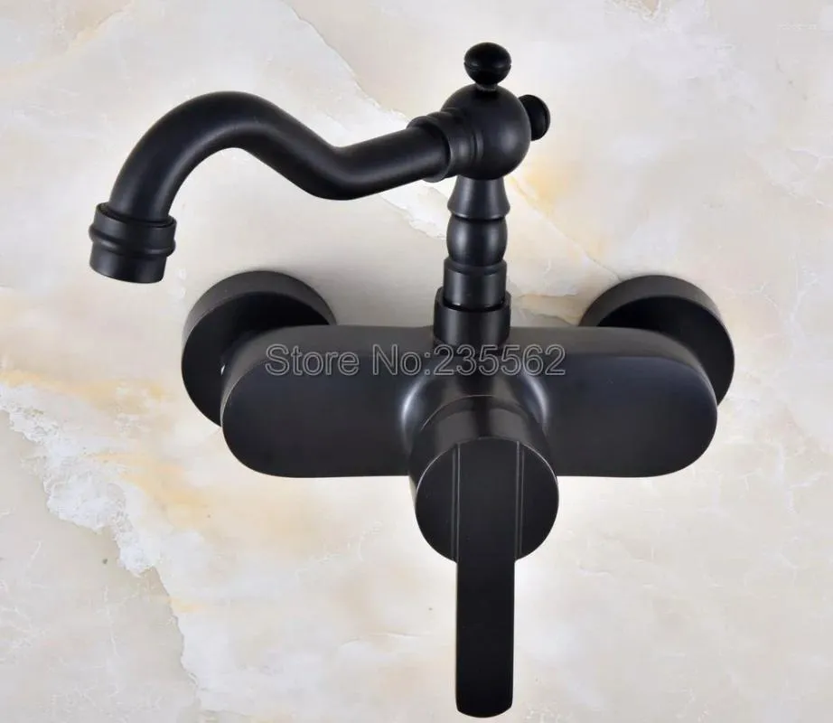 Grifos de lavabo de baño Aceite negro frotado Montaje de pared de latón Manejo simple Cocina fría Madreador giratorio de grifo Tap Lnf838