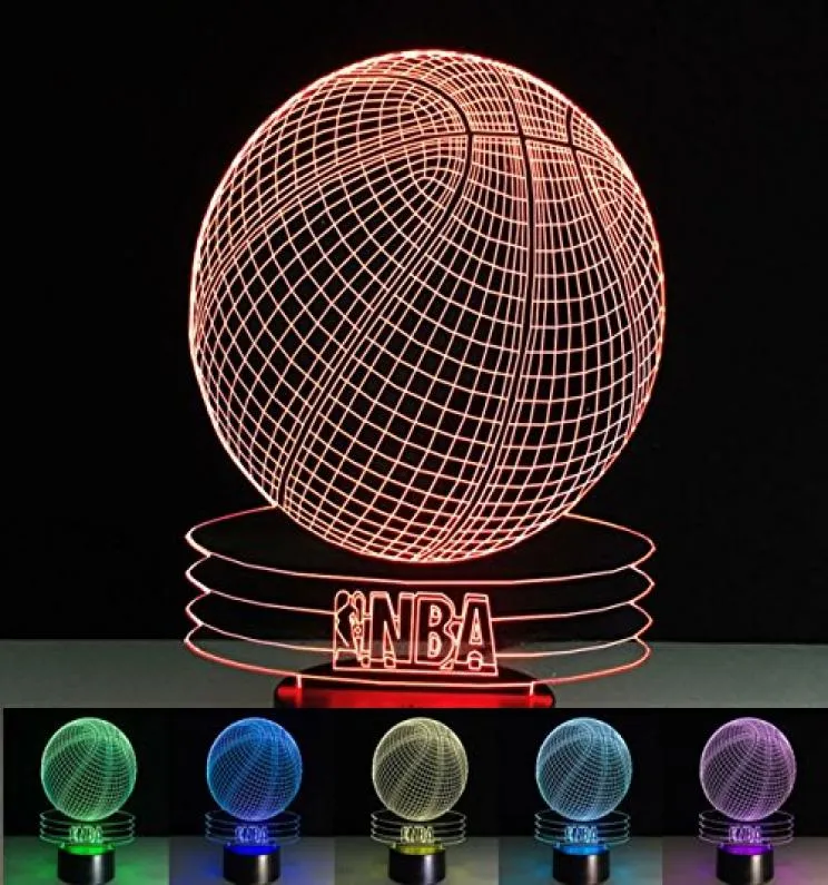 Fire Basketball 3D Night Light 7 Изменение цвета светодиодная настольная лампа Рождественская игрушка подарок 3D лампа для детей3629979