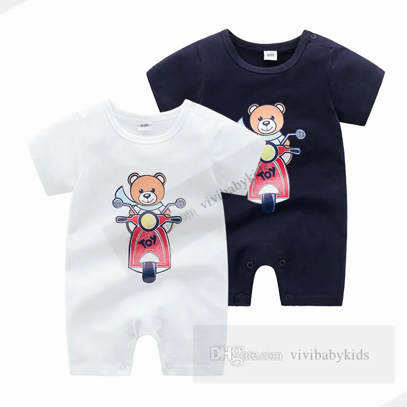 Baby Cartoon Bear Printed Rompers Niemowlęta Kids Krótkie Jumpsy Sumpus Summer Designer Odzież Nowonarodzone chłopcy Dziewczyny Bawełny miękkie body Z7569