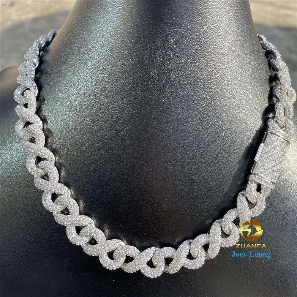 18mm bredd 925 Silver Mens VVS Moissanite Diamond Full inställning Miami Choker Cuban Link Chain