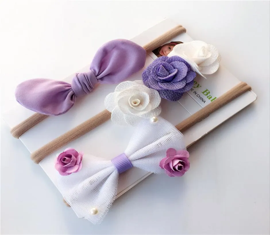 3pcs Set Baby Bandbands Bowknot Ribbon Nylon Bandons pour enfants Girls Bunny Bow Enfants Turbon Ed Knot Headwear Couffeurs pour 7258226