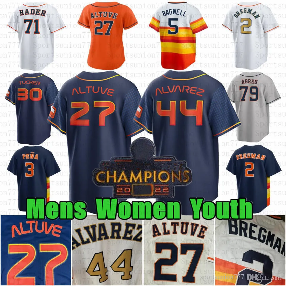 27 Jose Altuve Custom Baseball Jerseys Alex Bregman Jeremy Pena Yordan Alvarez Kyle Tucker Ronel Blanco Josh Hader Justin Verlander Framber Valdez Jose Abreu Biggio