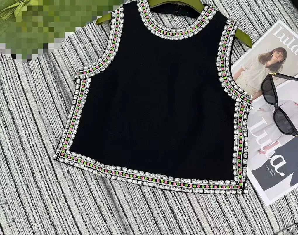 2024 Black/White Sleeveless Spaghetti Strap Sequins Crystal Sexy Women Tops Designer High End Womens tanks 4087