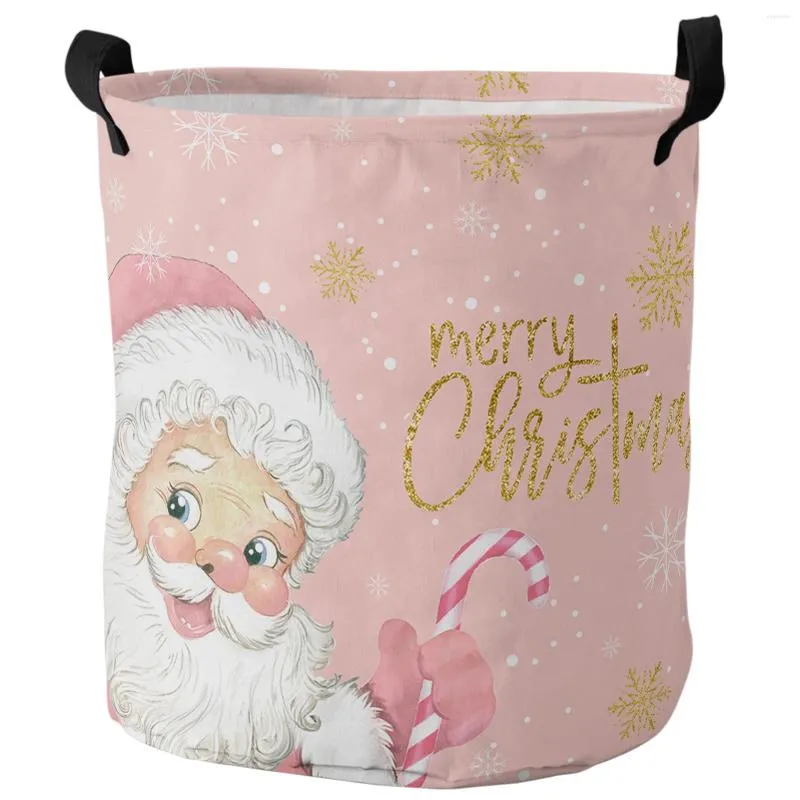 Laundry Bags Christmas Pink Santa Claus Snowflake Candy Dirty Basket Foldable Home Organizer Clothing Kids Toy Storage