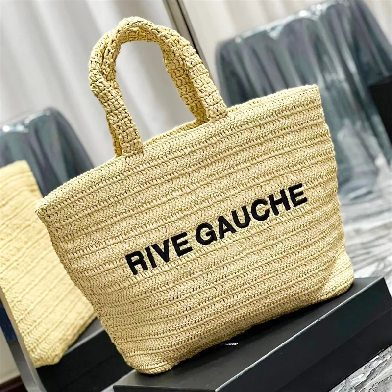 Luxury Rive Gauche Linen Raffias Weave Shopper Borse Designer Borse Croce Baske Baske Beach Borse per uomo Summer Sling Frizione Spalla Borse per pannolini per pannolini