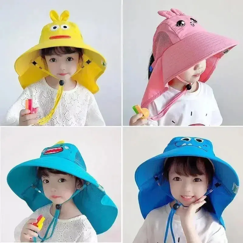 Outdoor Summer Hat for Kids Children Sun Hat Neck Ear Cover Sun Protection Beach Caps Kids Boy Girl Flap Cap for Children 240408