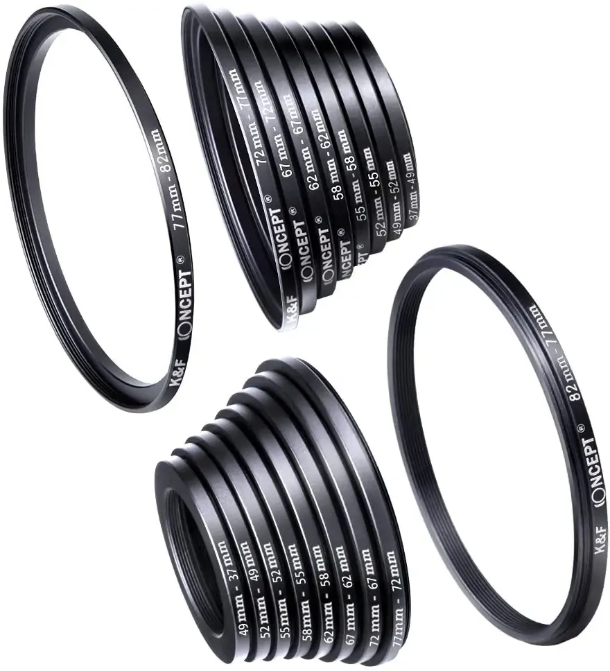 Accessori KF Concept 18pcs Filtro dell'obiettivo della fotocamera Filtro Step Up/Down Adapter Ring Set 3782mm 8237mm per Lens Canon Nikon Sony DSLR