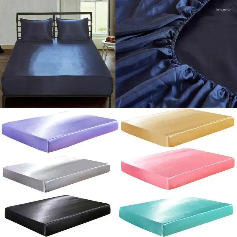 Bedding Sets 25 2024 Est 153x203x30cm Satin Silk Bed Fitted Sheet Deep Pocket Soft Wrinkle Fade Resistant Simulation Elegant
