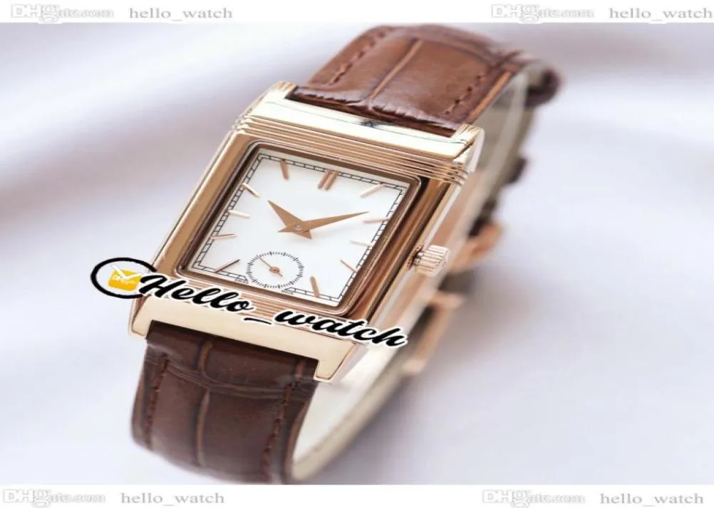 New 180 Degree Reverso Swiss Quartz Womens Watch Q2568101 White Dial Stick Markers Rose Gold Case Brown Strap Lday Watches High Qu8287274