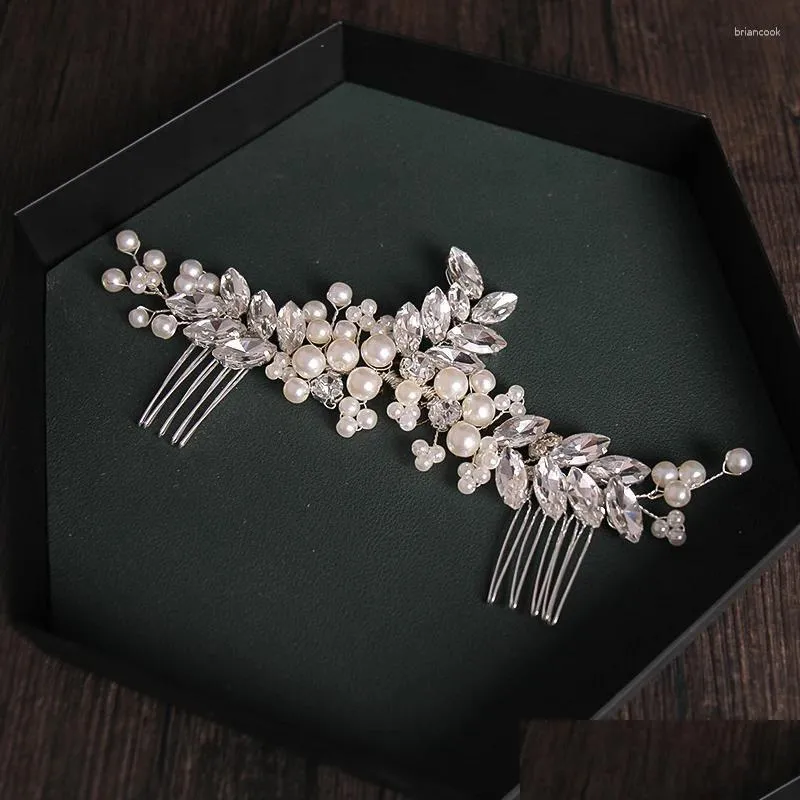 Hårklämmor Barrettes Pearl Flower Comb Headbonad Accessories Brud Tiara Crystal Ornaments Handgjorda smycken Drop Delivery Hairjewelry OT2IW