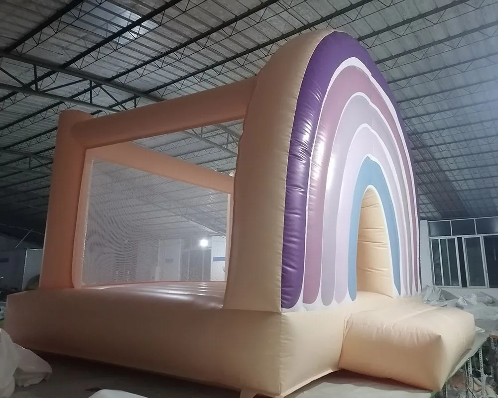 4x4m (13,2x13,2 stóp) Moonwalk Commercial Bounce House nadmuchiwany Rainbow Bouncer Pvc Outdoor Dorosły Dorosły Zamek Zamek Różowy biały mini dla dzieci z dmuchawą