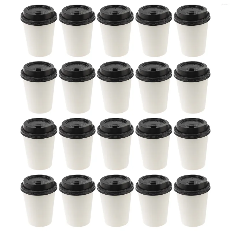 Tasses jetables pailles 50 pcs tasses à café blancs à emporter couvercles de papier