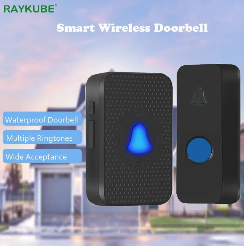 Doorbell RAYKUBE EU US UK Waterproof Wireless Doorbell 300M Remote Intelligent Home Light Door Bell 38 Chimes Button Receiver Campainha
