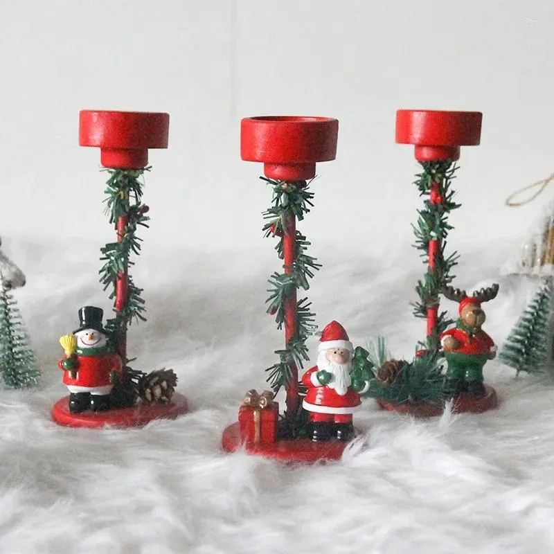 キャンドルホルダークリスマスアイアン漫画サンタクロースエルクスノーマンキャンドルスティックホームデスクトップ装飾小道具
