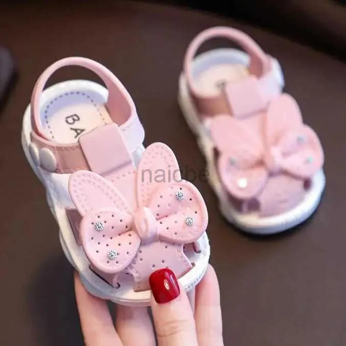 Slipper Solid Bow Children Summer Shoes Cute Pvc Beach Non Slip Sandaler för baby Girls Footwear Soft Infant Kids Fashion Sandals 2448