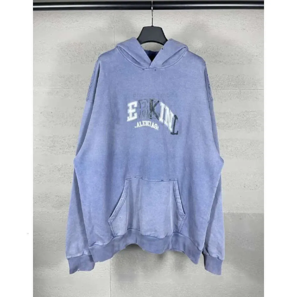 Klassiska lösa ärmhuvtröjor Paris tröjor Ströja Loose Hooded Hoodie Balenciigas Hög version Men B Långfamilj Limning Tejp Casual Paper Letter Printing C3if