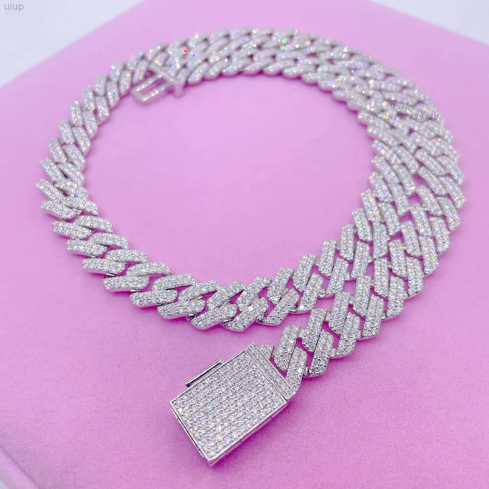 925 Sterling zilver aangepaste ketting 12 mm 2row diamant Cuban Link Chain VVS Moissanite Initial