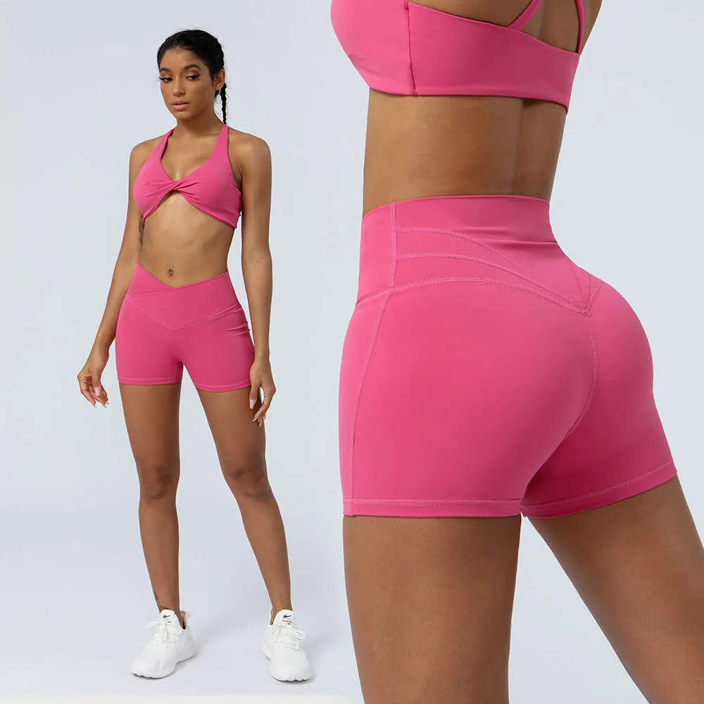 2024 Sport Yoga Shorts ausrichten lu Cross Taille V Cut Pilates Fitnessstudio Fiess Sport Crop Hosen enge Hintern Heben im Freien Tanzkreislauf Shorts B B