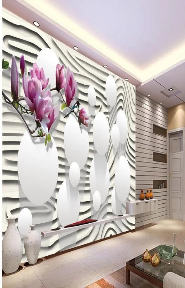 Purple Magnolia Flower Striped 3D TV Wall Mural 3D Wallpaper 3D Wall Papers för TV Backdrop3892297