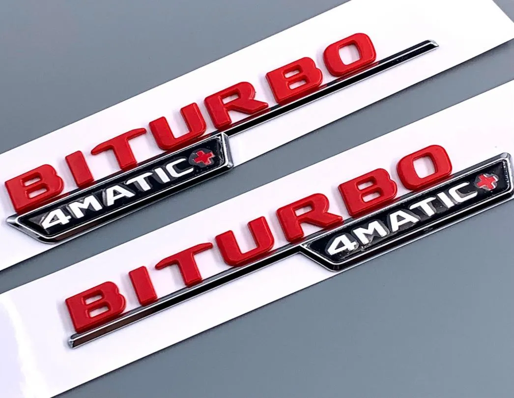 Emblemstickers voor Mercedes Benz Biturbo 4Matic Red Plus Car Styling Fender Badge Doulbe Turbo Sticker Chrome Black Red9538026