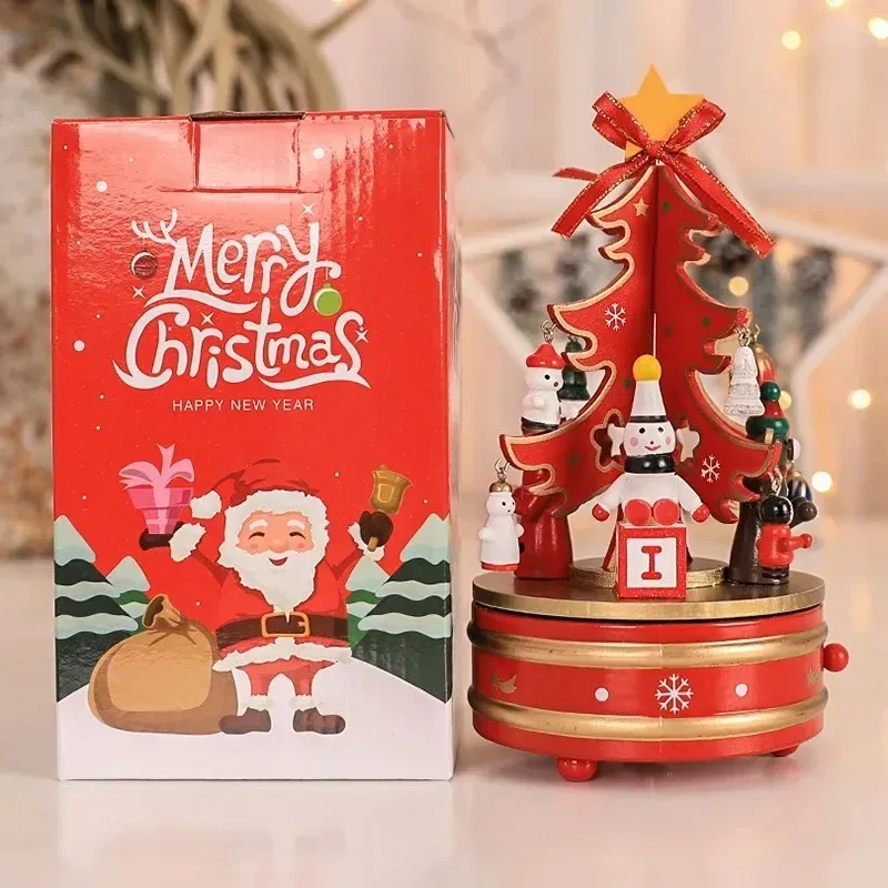 Рождественские украшения деревянная вращающаяся музыкальная коробка музыкальная коробка рождественская елка