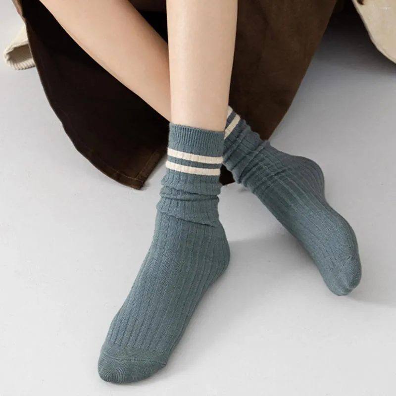 Donne calze a maglia in cotone a strisce autunno e inverno a medio tubo calze casual morbide calze comode chaussettes