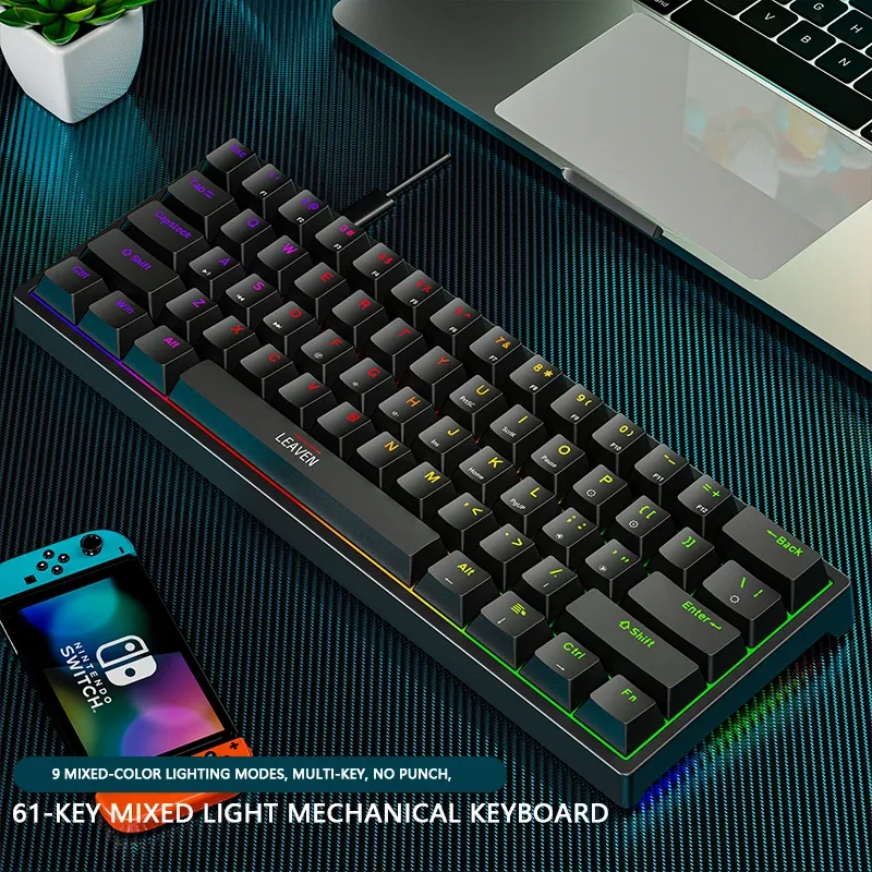 Teclados K620 Mini juego Mecánico Keyboard 61 Teclas RGB Hotswap Tipos de juegos Teclado con cableas PBT Keycaps 60% Ergonomics Keyboards