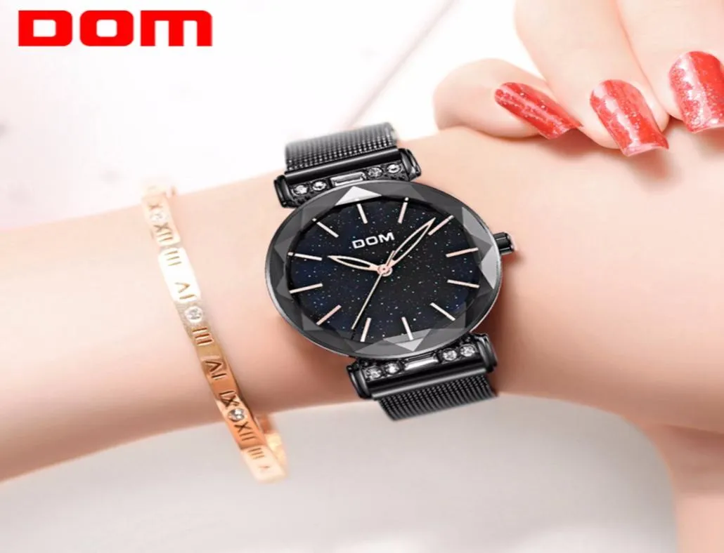 Dom Luxury Starry Sky Watch Frau Schwarze Uhren Mode lässig weibliche Armbanduhr wasserdichte Stahl Damen Kleid Wache G1245GK1M9654953