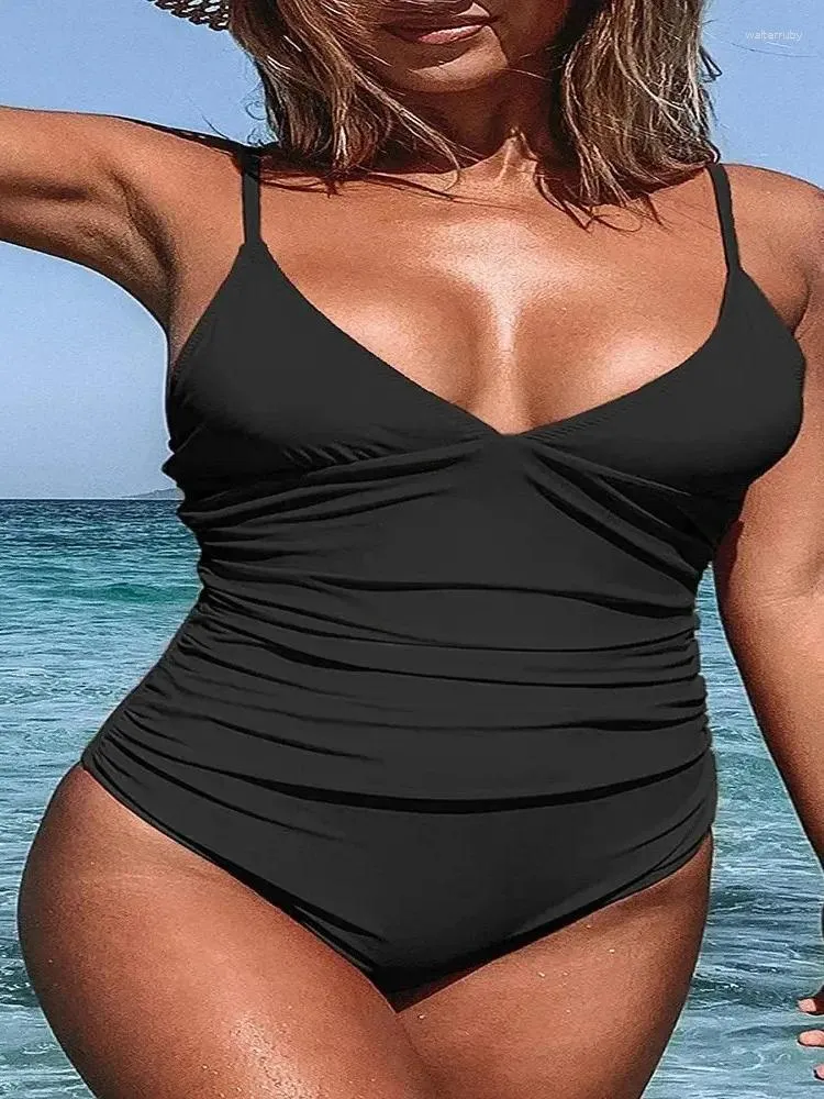 Kobiety stroje kąpielowe 2024 Bikini Sexy Deep v Solid Belly One-Cayme Swimsuit Kobiety