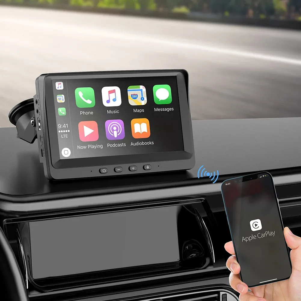 Radio 7 Inch Screen BluetoothCompatible för trådlös CarPlay Android Auto Navigation Tablet Android Radio Multimedia HD1080 Stereo