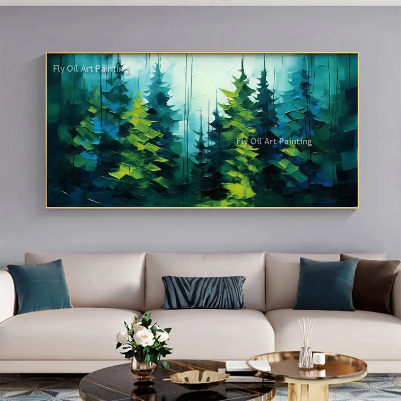 Dark Green Abstract Forest Oil Painting On Canvas Hand Painted Large Wall Art Custom Painting Green Tree Painting Minimalist Wall Art Living Room Decor