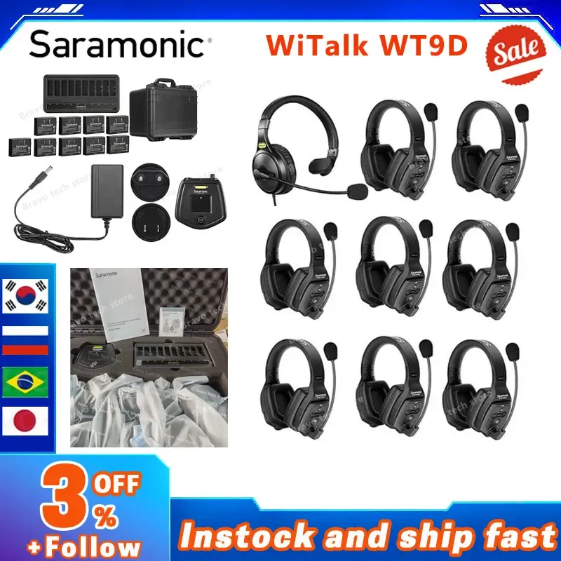 Mikrofoner Saramonic Witalk WT9D 1,9 GHz 400m Kondensator Fullduplex trådlös Intercom -headset Mikrofonkommunikationssystem för 9 användare