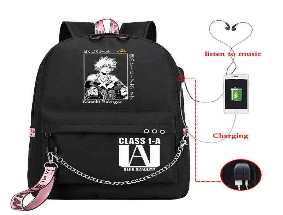 Anime mi héroe academia deku bakugou boku sin bolsas escolares para niñas mochila para laptop femenina usb429822222