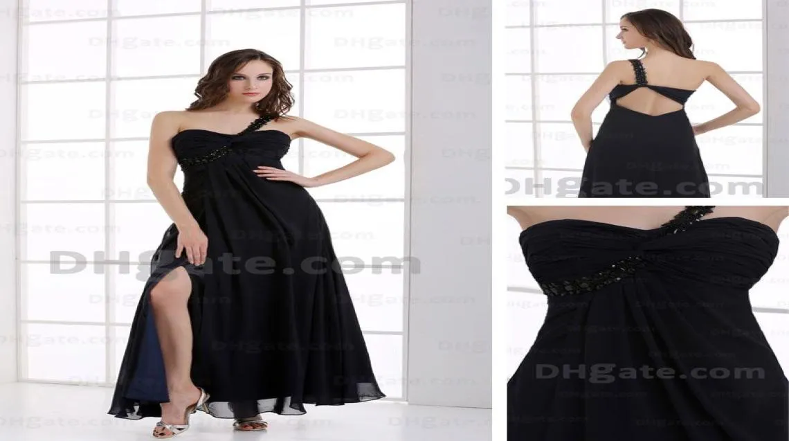 실제 이미지 New Design One Shoulder Black Chiffon Rhiffon Rhiffon Splite Side Evening From Dress HX010 DHYZ 013392953