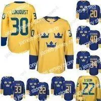 Hockey Jerseys 2016 World Cup Team Sweden Hockey Jerseys Lundqvist Markstrom Ekman larsson Sedin Eriksson Steen Backstrom Silfverberg Custom Hockey Jerseys