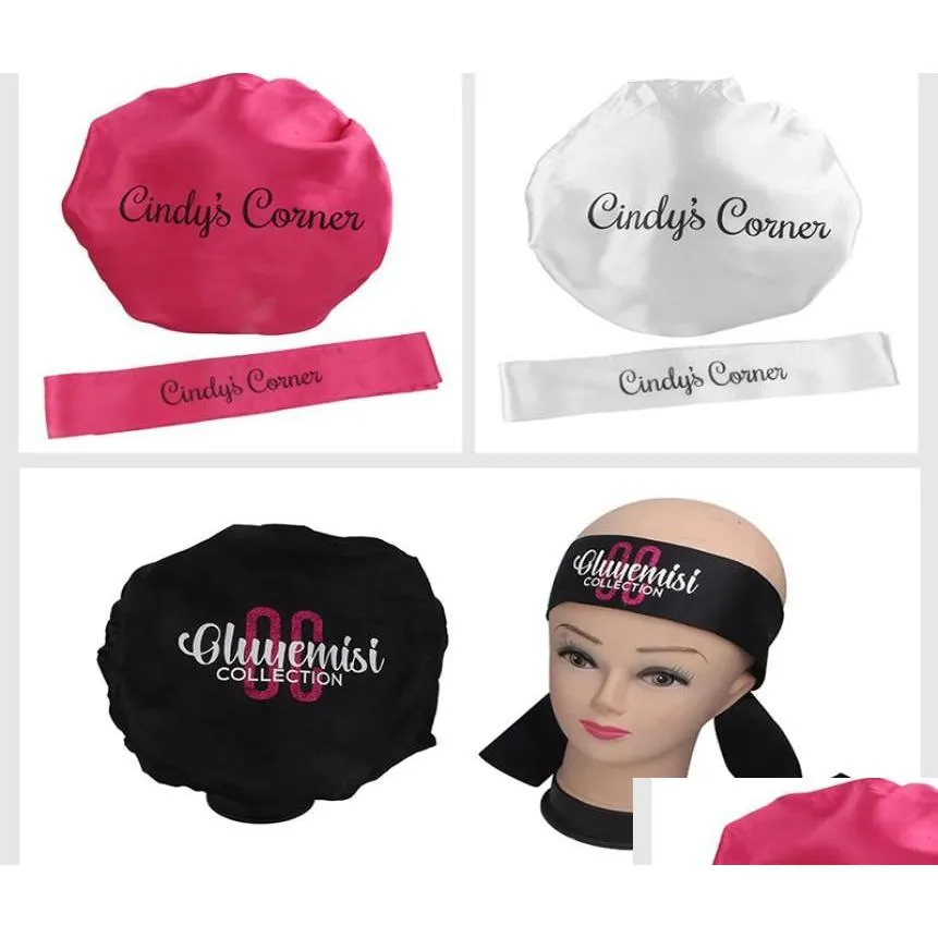 Kafa Bandı Özelleştirilmiş Logo Marka Saç Bakımı Bonnet Nightcap Frontal Head Wrap Edge Scraf Virgin Saten İpek Çantalar Satıcılar 4788339 Dhkdb