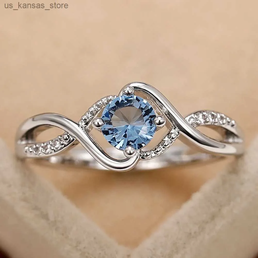 Clusterringen Huitan 2022 Modern Design Dames Wedding Ring Charmant Blue Cubic Zirconia Hoge kwaliteit Silver Engagement Ring240408