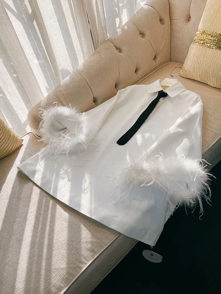 chinese dress ladies Monika Dimova Bella Silk Feather-trimmed Mini Dress