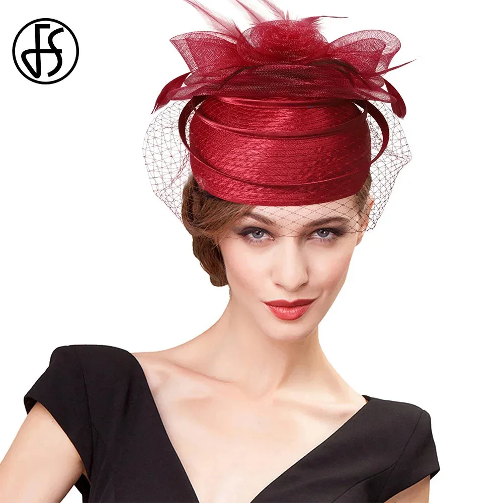 Red Feather Wedding Church Hat for Women - Elegant Derby  display picture 2