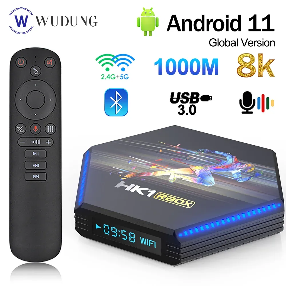 Box 2022 HK1 RBOX R2 Android 11.0 Smart TV Box 2.4G 5G WIFI BT4.0 RK3566 DDR4 1000M LAN 8K Player multimédia 4 Go 32 Go 64 Go Set Top Box