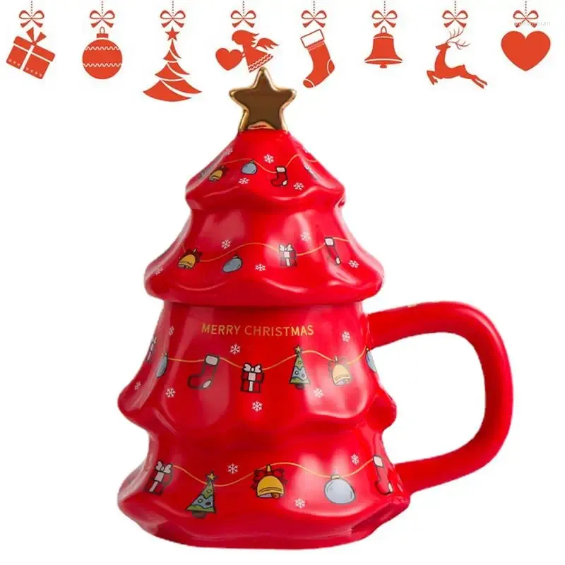 Kubki świąteczne filiżanki do kawy zimowe wakacje Mugchristmas Tree Milt Tea Cup Kubek z pokrywką owsianki śniadanie