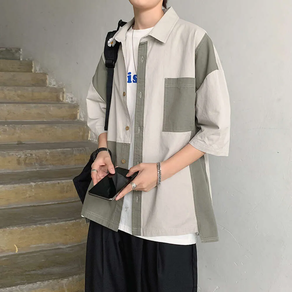 Summer Thin Short Sleeved Men's Loose Trend, Ins Irregular Patchwork Shirt, Casual Coat